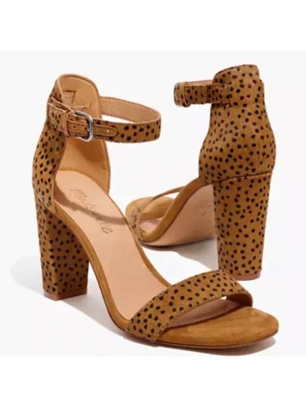 Madewell the Brooke ankle strap heel in spot dot calf hair leopard print